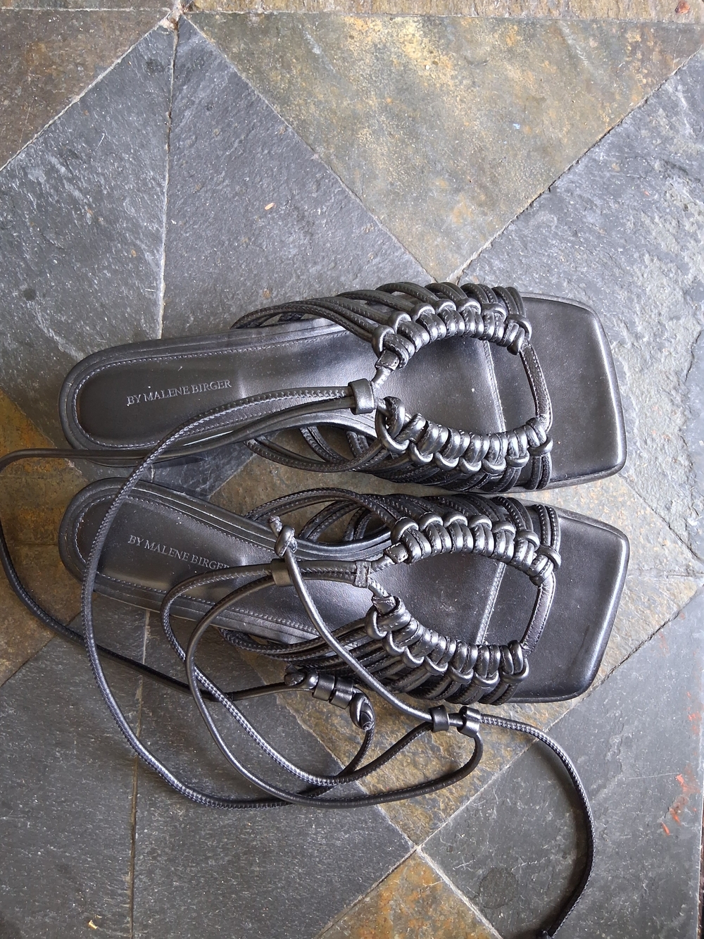By Malene Birger Black Leather Lace-Up Sandals